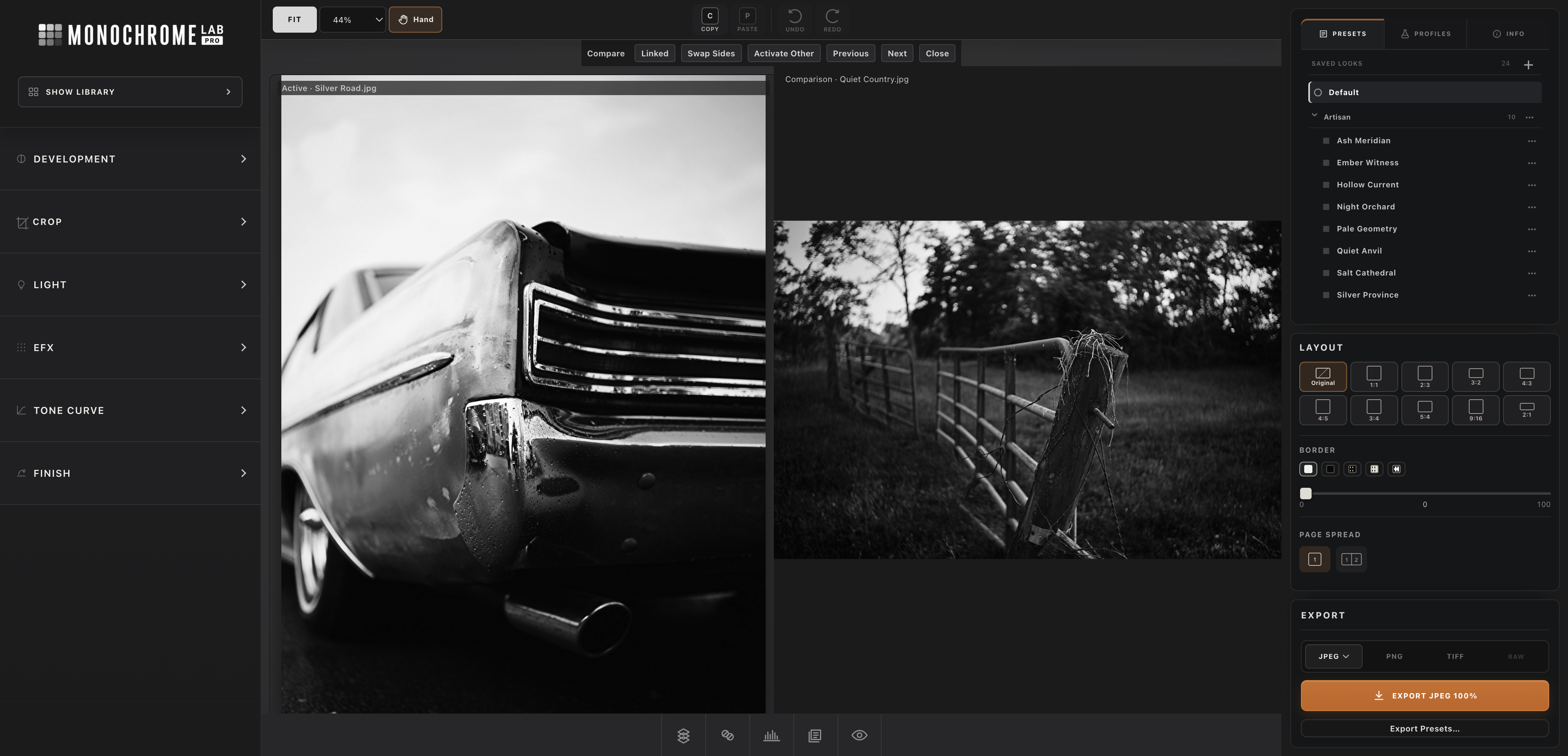 Compare workspace in Monochrome Lab Pro
